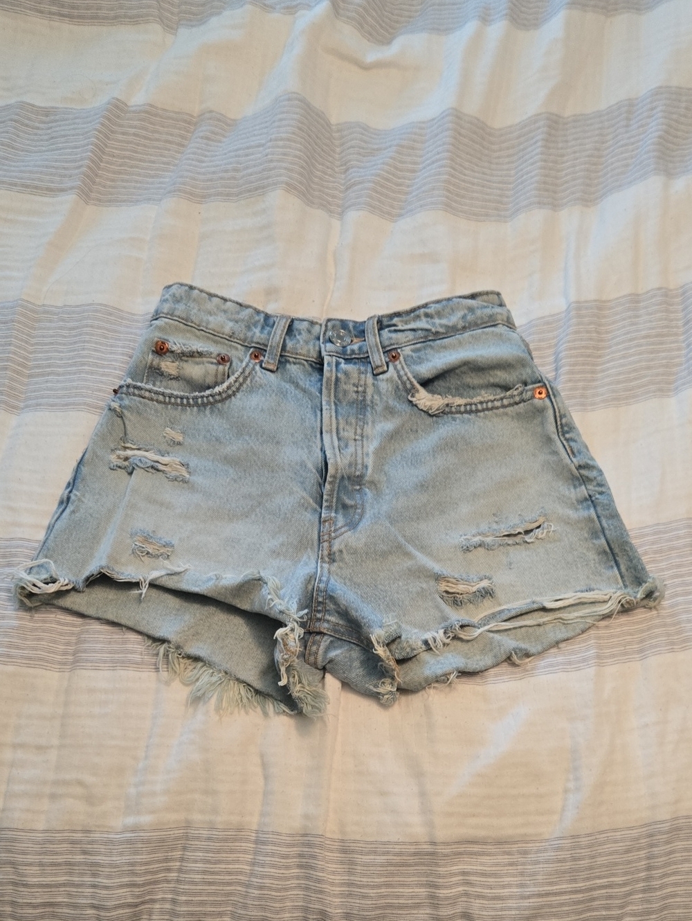 Zara Light Blue Distressed Denim Cutoff Shorts